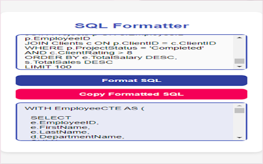 SQL Formatter from Chrome web store to be run with OffiDocs Chromium online SQL Formatter from Chrome web store to be run with OffiDocs Chromium online