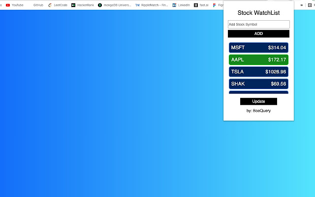 Stock WatchList by BooQuery from Chrome web store to be run with OffiDocs Chromium online Stock WatchList by BooQuery from Chrome web store to be run with OffiDocs Chromium online