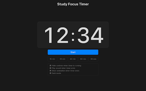 Study Focus Timer from Chrome web store to be run with OffiDocs Chromium online Study Focus Timer from Chrome web store to be run with OffiDocs Chromium online