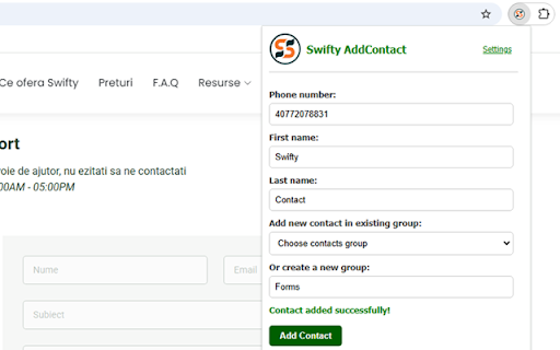 Swifty AddContact from Chrome web store to be run with OffiDocs Chromium online Swifty AddContact from Chrome web store to be run with OffiDocs Chromium online