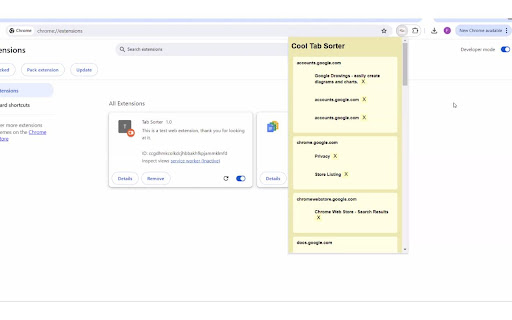 Tab Sorter from Chrome web store to be run with OffiDocs Chromium online Tab Sorter from Chrome web store to be run with OffiDocs Chromium online
