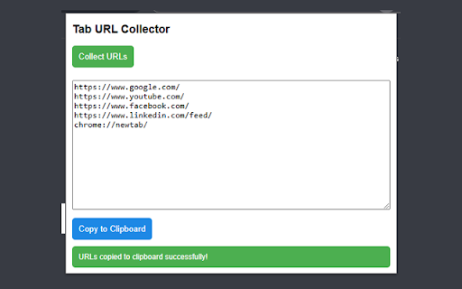 Tab URL Collector from Chrome web store to be run with OffiDocs Chromium online Tab URL Collector from Chrome web store to be run with OffiDocs Chromium online