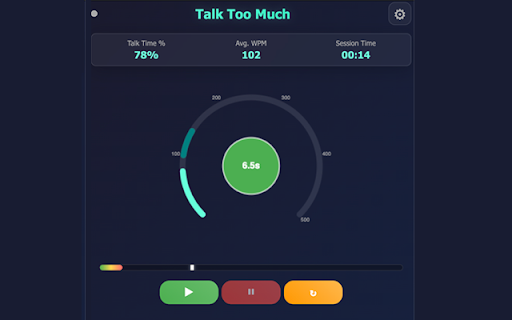 Talk Too Much Voice Awareness Trainer from Chrome web store to be run with OffiDocs Chromium online Talk Too Much Voice Awareness Trainer from Chrome web store to be run with OffiDocs Chromium online