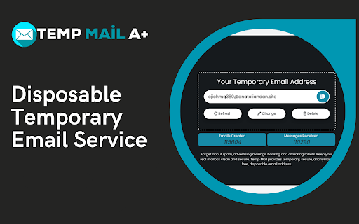 Temp Mail A+ Disposable email from Chrome web store to be run with OffiDocs Chromium online Temp Mail A+ Disposable email from Chrome web store to be run with OffiDocs Chromium online