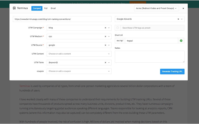 Terminus UTM Builder from Chrome web store to be run with OffiDocs Chromium online Terminus UTM Builder from Chrome web store to be run with OffiDocs Chromium online