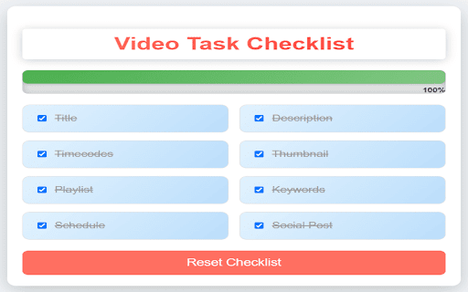 TM Video CheckList from Chrome web store to be run with OffiDocs Chromium online TM Video CheckList from Chrome web store to be run with OffiDocs Chromium online
