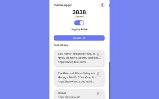 toodoo Logger from Chrome web store to be run with OffiDocs Chromium online toodoo Logger from Chrome web store to be run with OffiDocs Chromium online