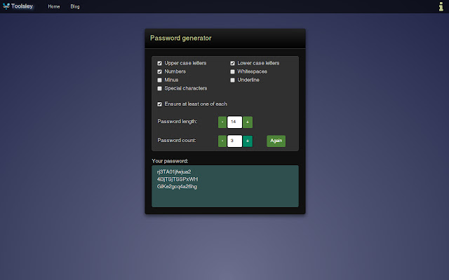Toolsley Random Password Generator from Chrome web store to be run with OffiDocs Chromium online Toolsley Random Password Generator from Chrome web store to be run with OffiDocs Chromium online