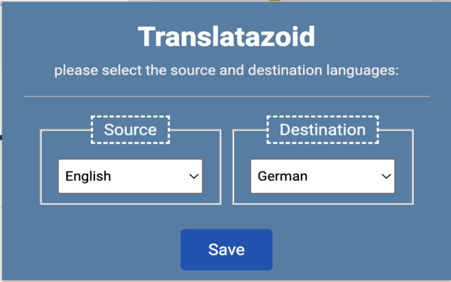 Translatazoid from Chrome web store to be run with OffiDocs Chromium online Translatazoid from Chrome web store to be run with OffiDocs Chromium online