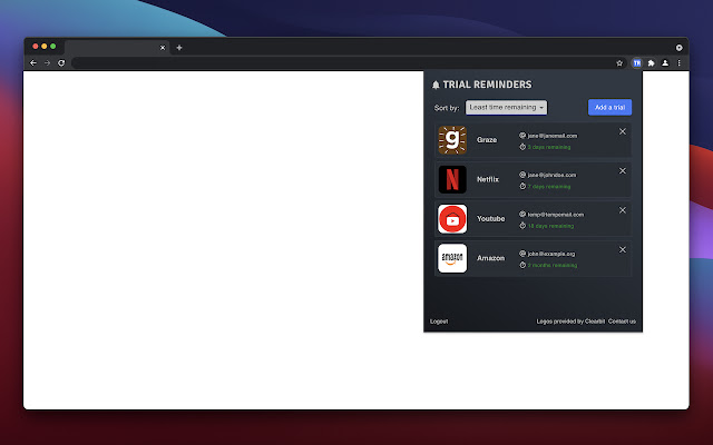 Trial Reminders from Chrome web store to be run with OffiDocs Chromium online Trial Reminders from Chrome web store to be run with OffiDocs Chromium online
