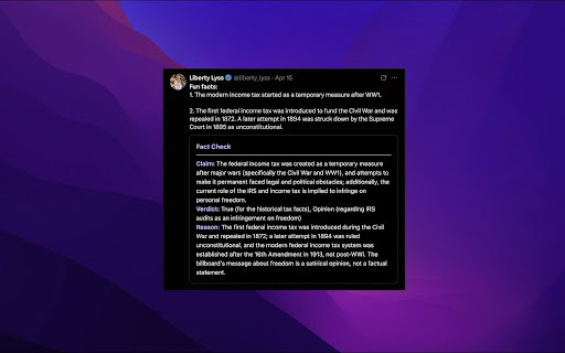 Tweet Fact Checker from Chrome web store to be run with OffiDocs Chromium online Tweet Fact Checker from Chrome web store to be run with OffiDocs Chromium online