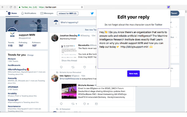 Twitter Add Instant Reply from Chrome web store to be run with OffiDocs Chromium online Twitter Add Instant Reply from Chrome web store to be run with OffiDocs Chromium online