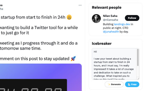 Twitter Icebreaker from Chrome web store to be run with OffiDocs Chromium online Twitter Icebreaker from Chrome web store to be run with OffiDocs Chromium online