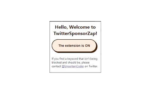 TwitterSponsorZap from Chrome web store to be run with OffiDocs Chromium online TwitterSponsorZap from Chrome web store to be run with OffiDocs Chromium online