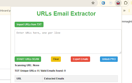 URLs Email Extractor from Chrome web store to be run with OffiDocs Chromium online URLs Email Extractor from Chrome web store to be run with OffiDocs Chromium online