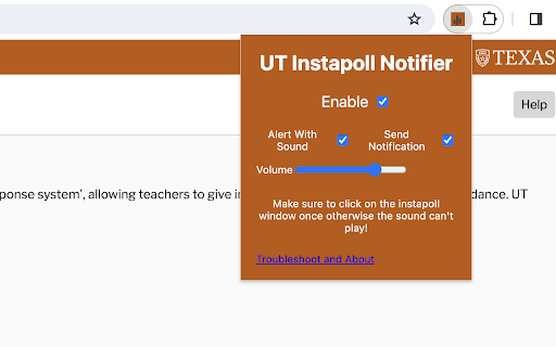 UT Instapoll Notifier from Chrome web store to be run with OffiDocs Chromium online UT Instapoll Notifier from Chrome web store to be run with OffiDocs Chromium online