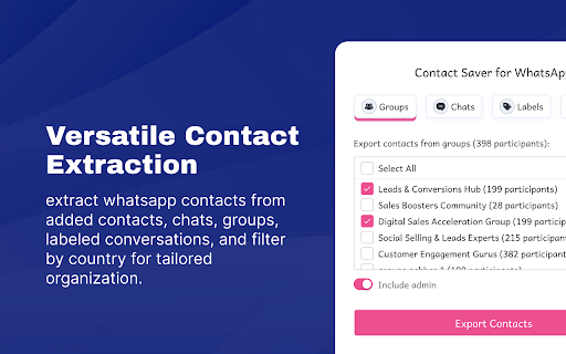 WA Contacts Extractor Download Group Phone Numbers | WASBB.COM from Chrome web store to be run with OffiDocs Chromium online WA Contacts Extractor Download Group Phone Numbers | WASBB.COM from Chrome web store to be run with OffiDocs Chromium online