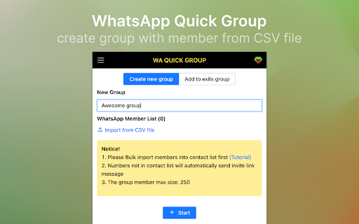 WA Quick Group Import WA Group members CSV from Chrome web store to be run with OffiDocs Chromium online WA Quick Group Import WA Group members CSV from Chrome web store to be run with OffiDocs Chromium online