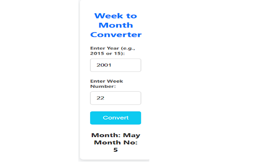 Week to Month Converter from Chrome web store to be run with OffiDocs Chromium online Week to Month Converter from Chrome web store to be run with OffiDocs Chromium online