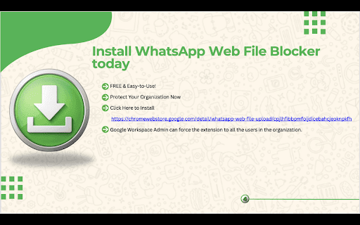 WhatsApp Web File Upload and Download Blocker from Chrome web store to be run with OffiDocs Chromium online WhatsApp Web File Upload and Download Blocker from Chrome web store to be run with OffiDocs Chromium online
