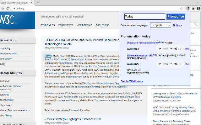 Wiktionary Pronounce Selection from Chrome web store to be run with OffiDocs Chromium online Wiktionary Pronounce Selection from Chrome web store to be run with OffiDocs Chromium online