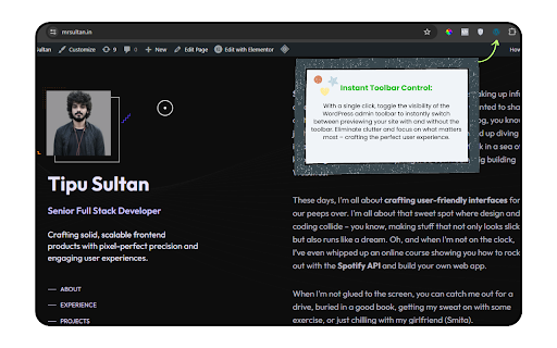 WordPress Admin Bar Toggle Easy Toolbar Control from Chrome web store to be run with OffiDocs Chromium online WordPress Admin Bar Toggle Easy Toolbar Control from Chrome web store to be run with OffiDocs Chromium online