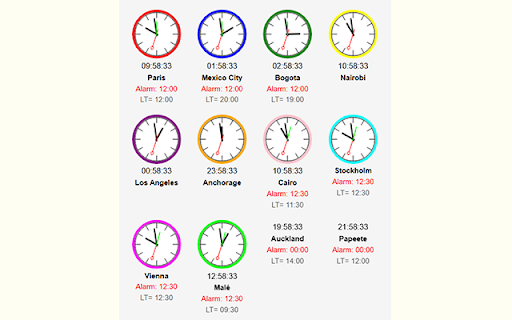 World Clock MultiAlarm from Chrome web store to be run with OffiDocs Chromium online World Clock MultiAlarm from Chrome web store to be run with OffiDocs Chromium online