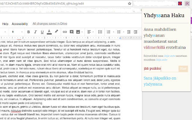 Yhdyssana Haku from Chrome web store to be run with OffiDocs Chromium online Yhdyssana Haku from Chrome web store to be run with OffiDocs Chromium online