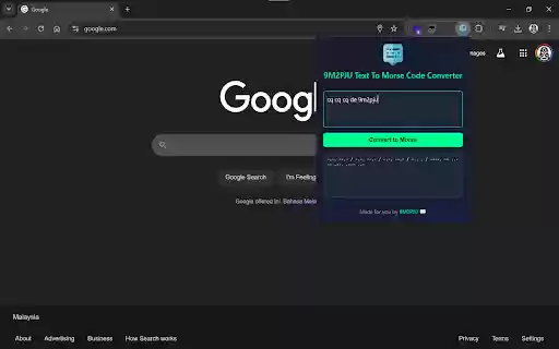 9M2PJU Text To Morse Code Converter from Chrome web store to be run with OffiDocs Chromium online 9M2PJU Text To Morse Code Converter from Chrome web store to be run with OffiDocs Chromium online