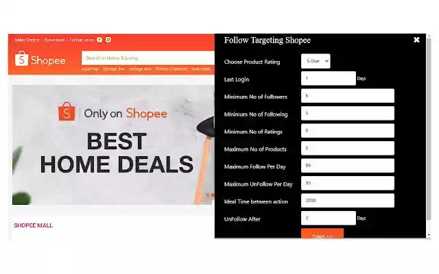 Auto Follow Targeting Shopee from Chrome web store to be run with OffiDocs Chromium online Auto Follow Targeting Shopee from Chrome web store to be run with OffiDocs Chromium online