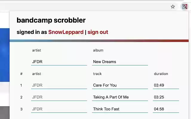 Bandcamp Scrobbler from Chrome web store to be run with OffiDocs Chromium online Bandcamp Scrobbler from Chrome web store to be run with OffiDocs Chromium online