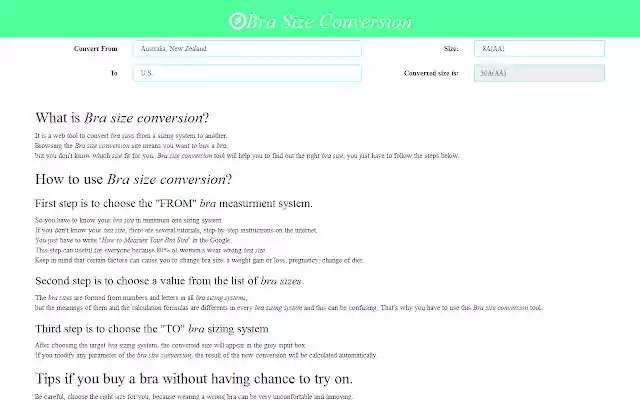 Bra Size Conversion from Chrome web store to be run with OffiDocs Chromium online Bra Size Conversion from Chrome web store to be run with OffiDocs Chromium online