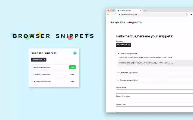 Browser Snippets from Chrome web store to be run with OffiDocs Chromium online Browser Snippets from Chrome web store to be run with OffiDocs Chromium online