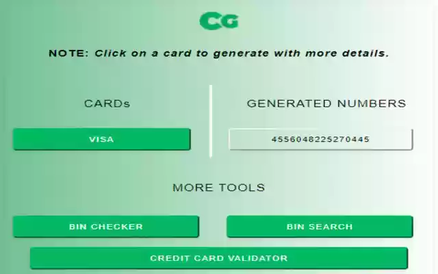 CardGenerator VISA Credit Card Generator from Chrome web store to be run with OffiDocs Chromium online CardGenerator VISA Credit Card Generator from Chrome web store to be run with OffiDocs Chromium online