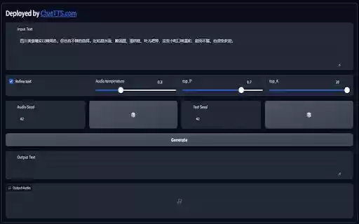 ChatTTS: Text to Speech For Chat from Chrome web store to be run with OffiDocs Chromium online ChatTTS: Text to Speech For Chat from Chrome web store to be run with OffiDocs Chromium online