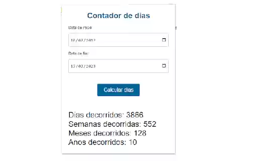 Contador de Dias Decorridos from Chrome web store to be run with OffiDocs Chromium online Contador de Dias Decorridos from Chrome web store to be run with OffiDocs Chromium online