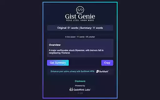 Gist Genie from Chrome web store to be run with OffiDocs Chromium online Gist Genie from Chrome web store to be run with OffiDocs Chromium online
