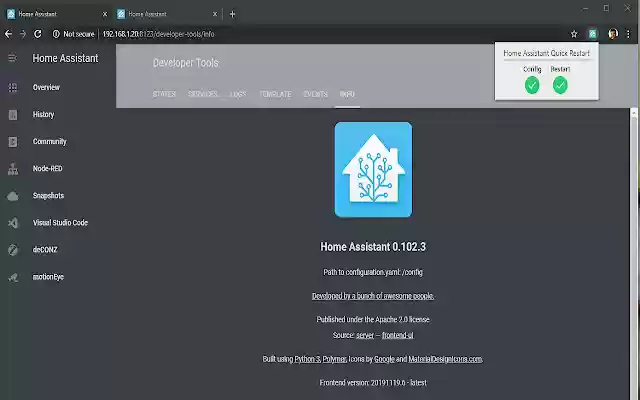 Home Assistant Quick Restart from Chrome web store to be run with OffiDocs Chromium online Home Assistant Quick Restart from Chrome web store to be run with OffiDocs Chromium online