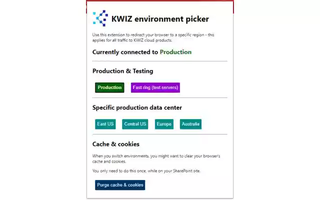 KWIZ Environment Picker from Chrome web store to be run with OffiDocs Chromium online KWIZ Environment Picker from Chrome web store to be run with OffiDocs Chromium online
