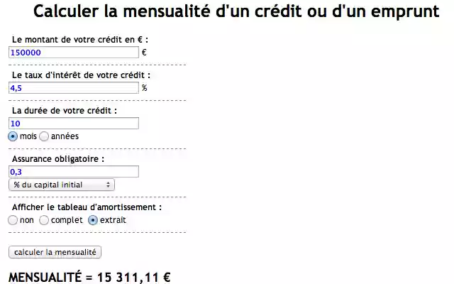 Mensualite Credit from Chrome web store to be run with OffiDocs Chromium online Mensualite Credit from Chrome web store to be run with OffiDocs Chromium online