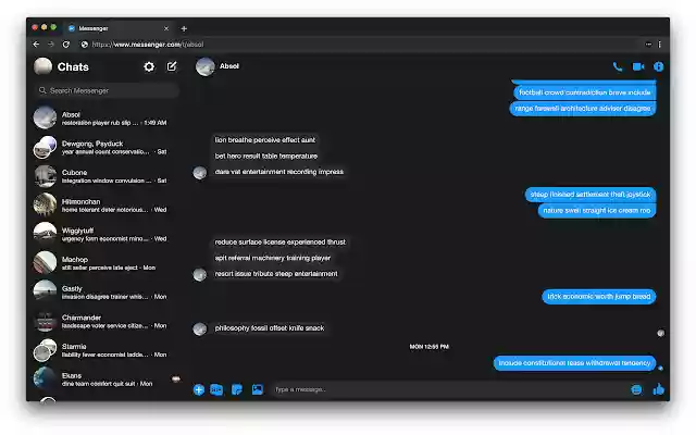 Messenger Dark Theme from Chrome web store to be run with OffiDocs Chromium online Messenger Dark Theme from Chrome web store to be run with OffiDocs Chromium online