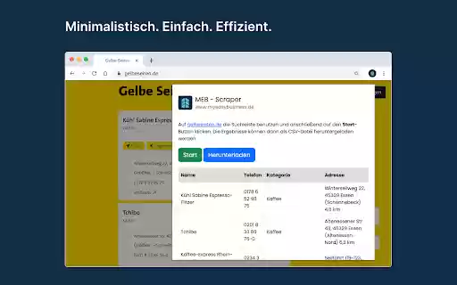 MyEasyBusiness Scraper from Chrome web store to be run with OffiDocs Chromium online MyEasyBusiness Scraper from Chrome web store to be run with OffiDocs Chromium online
