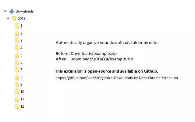 Organize Downloads by Date from Chrome web store to be run with OffiDocs Chromium online Organize Downloads by Date from Chrome web store to be run with OffiDocs Chromium online
