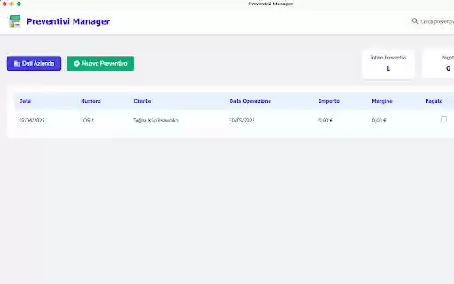 Preventivi Manager from Chrome web store to be run with OffiDocs Chromium online Preventivi Manager from Chrome web store to be run with OffiDocs Chromium online