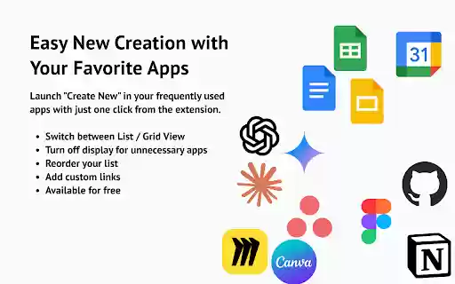 QuickCreate: Easily start something new across all your apps from Chrome web store to be run with OffiDocs Chromium online QuickCreate: Easily start something new across all your apps from Chrome web store to be run with OffiDocs Chromium online