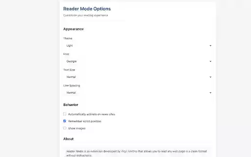 Reader Mode by Íñigo Medina from Chrome web store to be run with OffiDocs Chromium online Reader Mode by Íñigo Medina from Chrome web store to be run with OffiDocs Chromium online