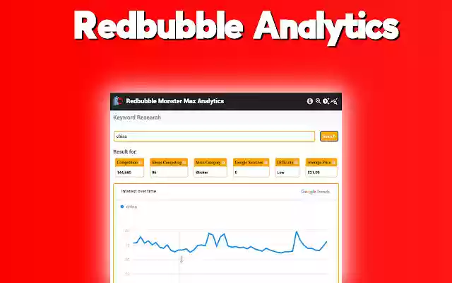 Redbubble Monster Max Analytics from Chrome web store to be run with OffiDocs Chromium online Redbubble Monster Max Analytics from Chrome web store to be run with OffiDocs Chromium online