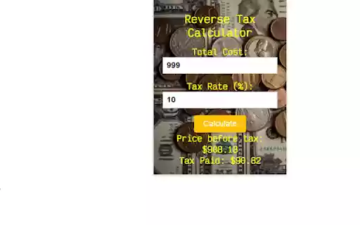 Reverse Tax Calculator from Chrome web store to be run with OffiDocs Chromium online Reverse Tax Calculator from Chrome web store to be run with OffiDocs Chromium online