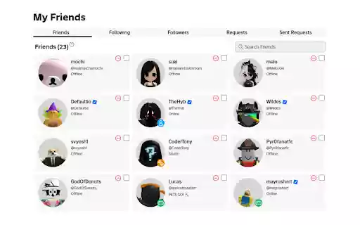 Roblox Friend Remover Button from Chrome web store to be run with OffiDocs Chromium online Roblox Friend Remover Button from Chrome web store to be run with OffiDocs Chromium online