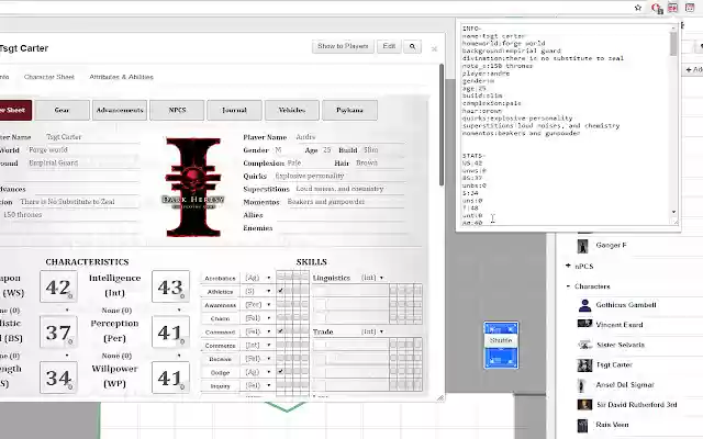 Roll20 Character Parser 40k Dark Heresy from Chrome web store to be run with OffiDocs Chromium online Roll20 Character Parser 40k Dark Heresy from Chrome web store to be run with OffiDocs Chromium online